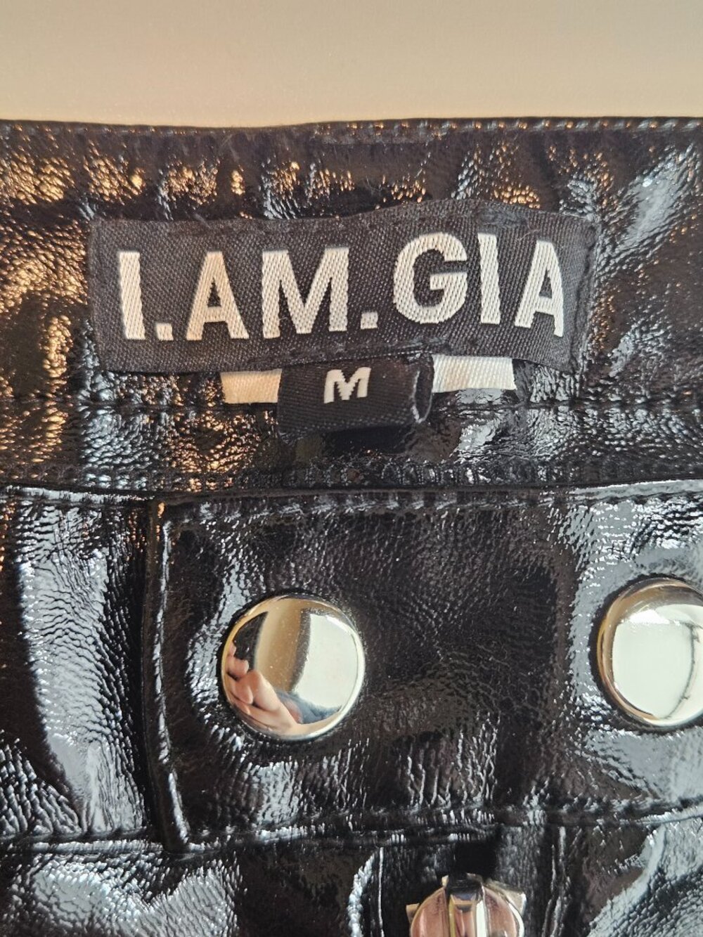 I.AM.GIA Nikole Faux Patent Leather Pants Black Women's Size M High Rise Party - Picture 7 of 13